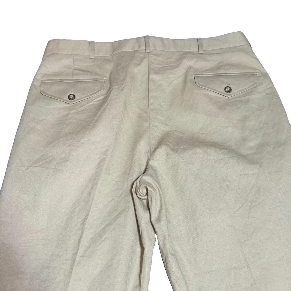 LL Bean Pleated Chino Pants W36 Classic Khaki Cotton Blend Twill Trousers vtg